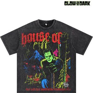 House Of Piff Frankenstein Vintage Glow In The Dark Black T-Shirt